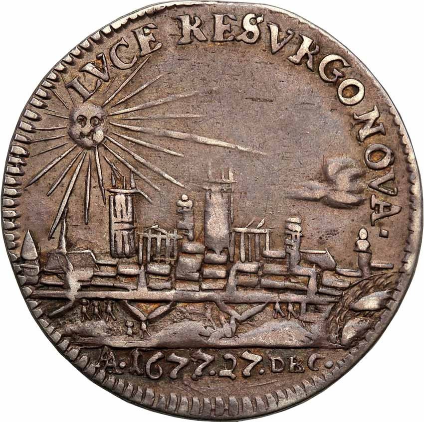 Pomorze. Odbitka w srebrze 2 dukatów 1677 cs (Berlin), na zdobycie Szczecina