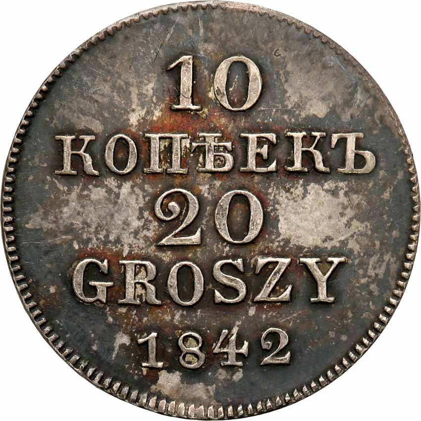 Polska XIX w./Rosja. Mikołaj I. PRÓBA 10 kopiejek = 20 groszy 1842 MW, Warszawa