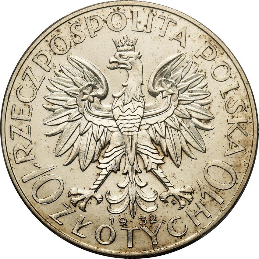 II RP. PRÓBA 10 złotych 1932, głowa kobiety, srebro PCGS SP60 (MAX)