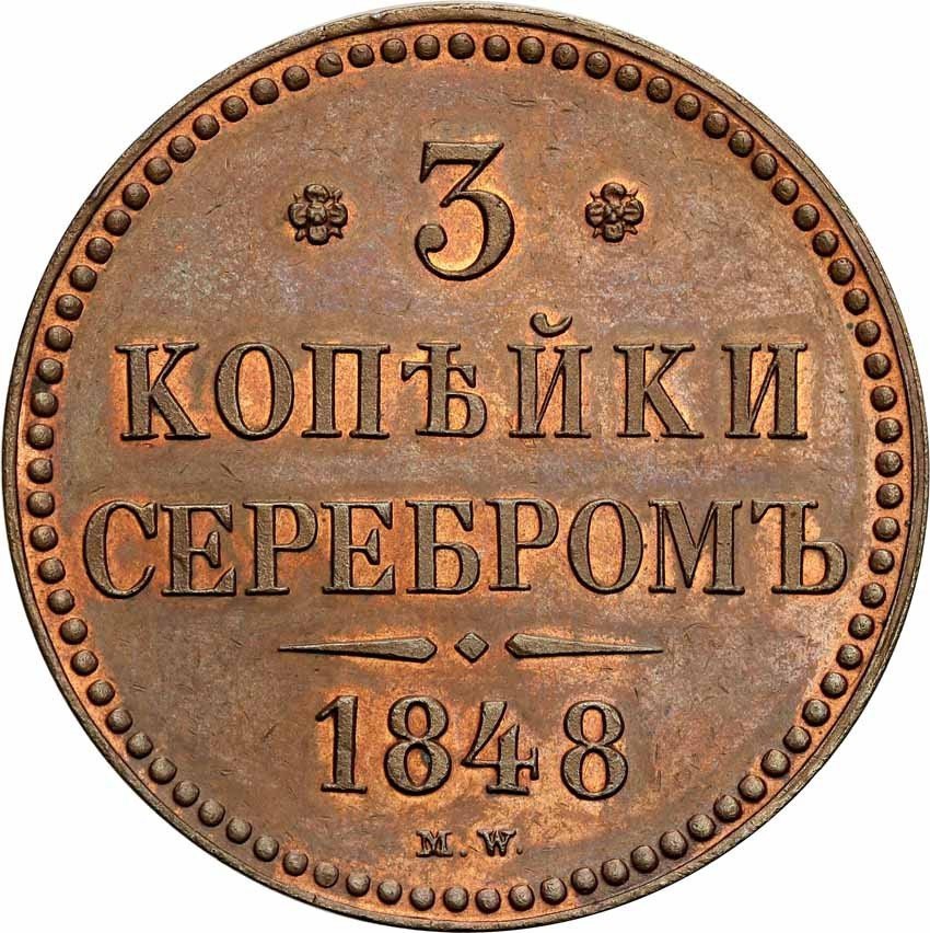 Polska XIX w./Rosja. Mikołaj I. 3 kopiejki srebrem 1848 MW, Warszawa