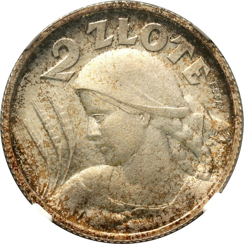 II RP. PRÓBA (ESSAI) 2 złote 1924 Paryż, srebro, NGC MS66 (MAX) ex. Karolkiewicz Collection