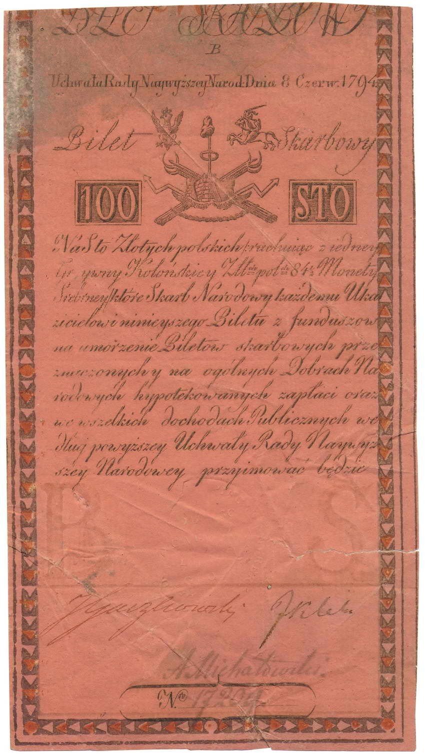 Insurekcja Kościuszkowska 100 złotych 1794 seria B