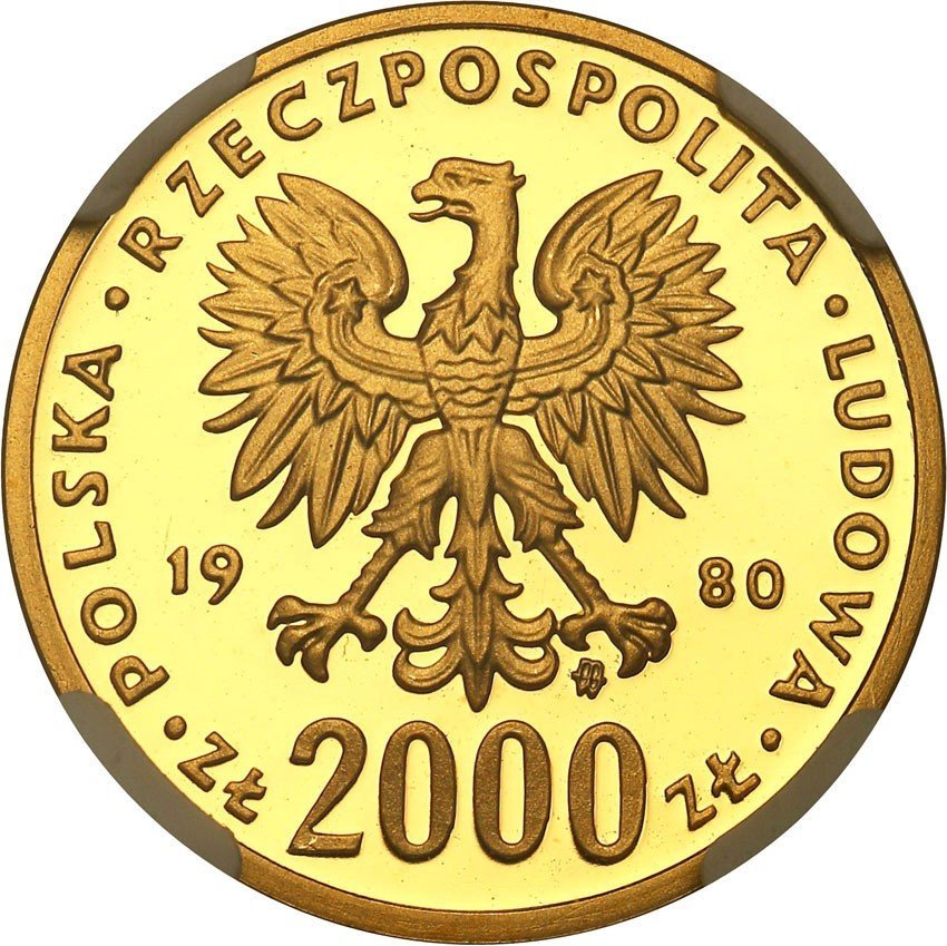 PRL PRÓBA złoto 2.000 złotych 1980 Lake Placid NGC PF69 ULTRA CAMEO (MAX)