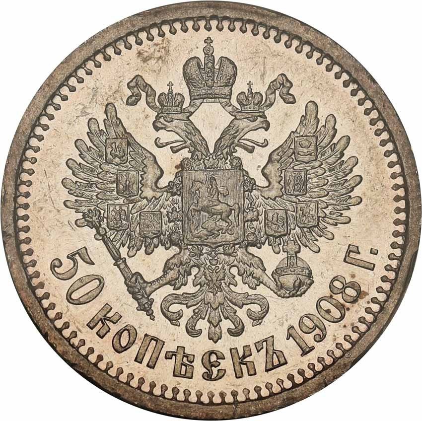 Rosja. Mikołaj II. 50 kopiejek 1908 ЭБ, stempel lustrzany PCGS PR62 CAM (MAX)