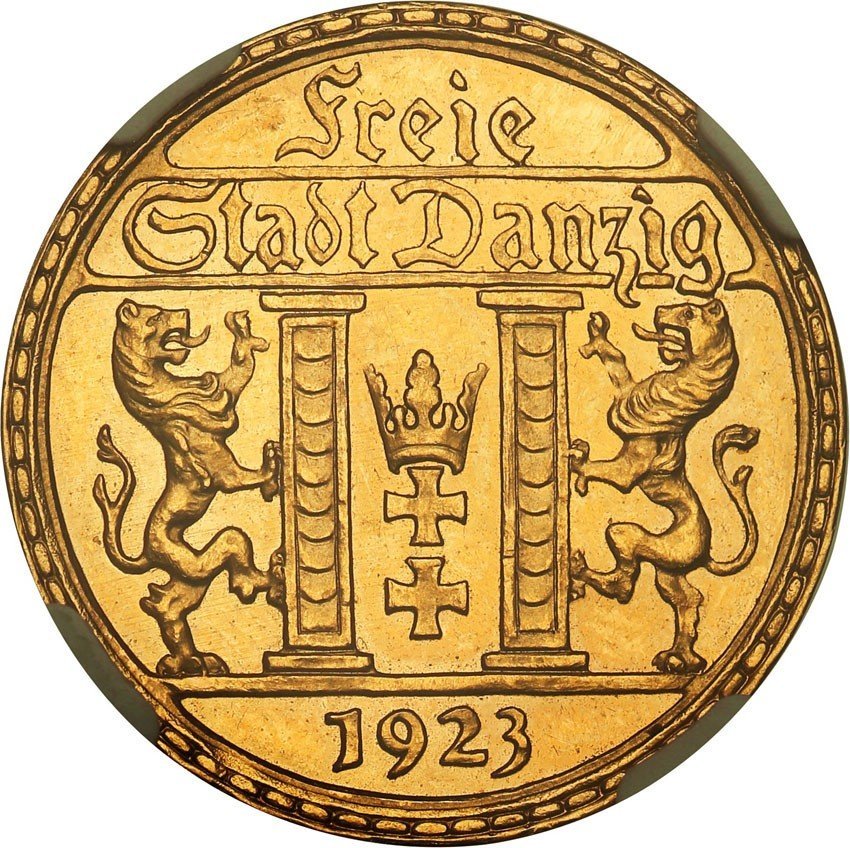 Wolne Miasto Gdańsk. 25 guldenów 1923 stempel zwykły NGC MS62