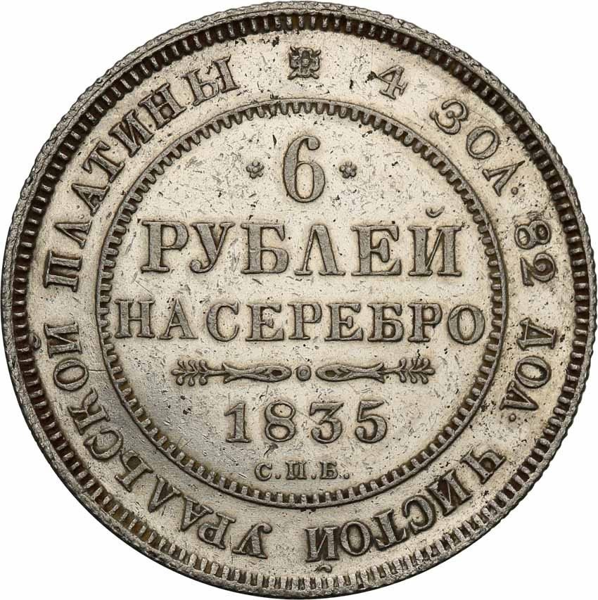 Rosja. Mikołaj l. 6 rubli 1835 PLATYNA, Petersburg jak lustrzanka