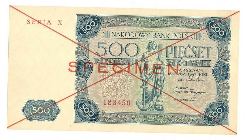 WZÓR 500 złotych 15.07.1947 seria X rzadkość R7