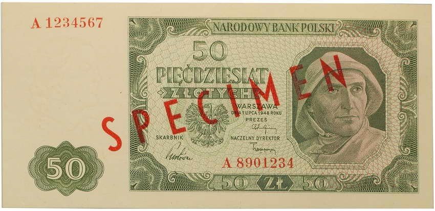 WZÓR 50 złotych 1.07.1948 seria A rzadkość R6