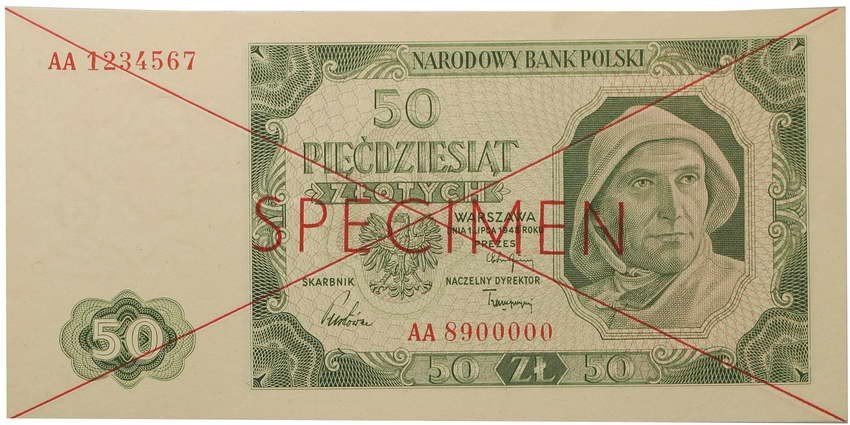 WZÓR 50 złotych 1.07.1948 seria AA rzadkość R6