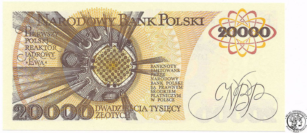 Banknot Skłodowska 20 000 złotych 1989 UNC