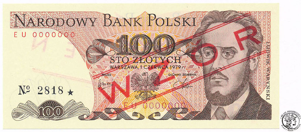 WZÓR SPECIMEN 100 złotych 1979 Waryński UNC