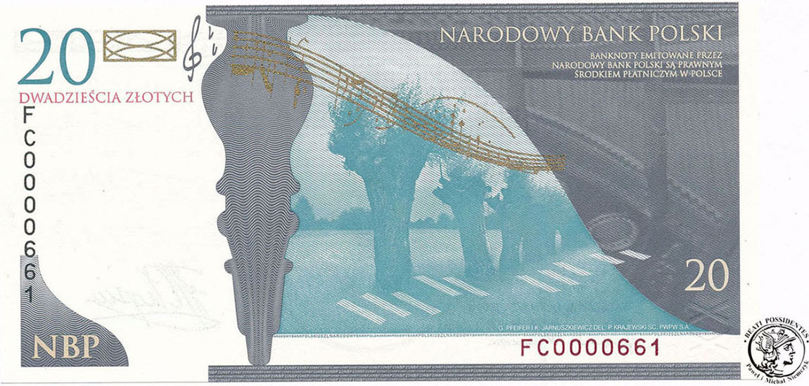 Banknot 20 złotych 2009 Fryderyk Chopin UNC st.1