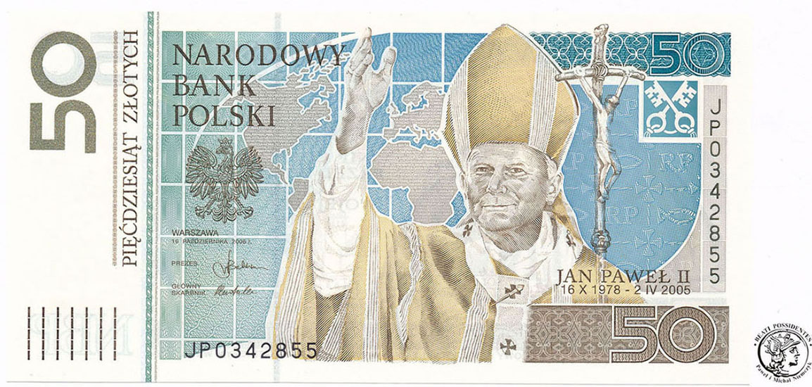 Banknot 50 złotych 2005 Jan Paweł II - UNC