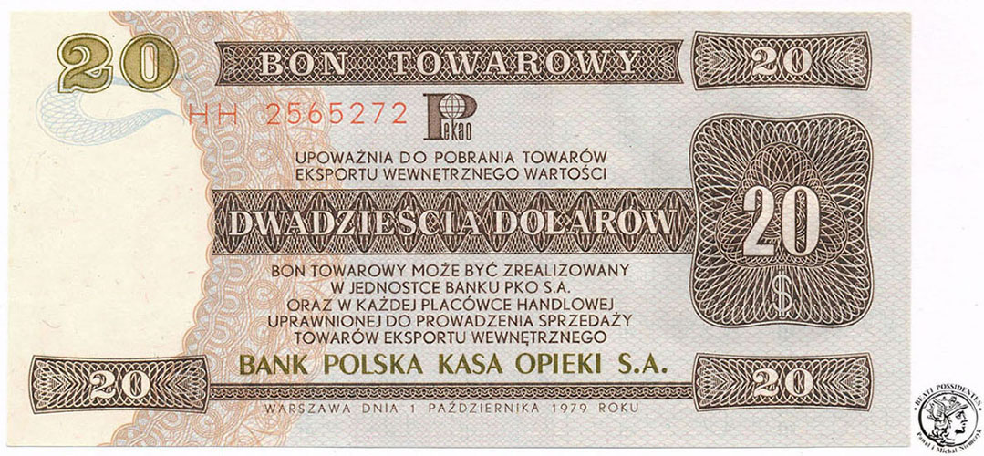 Polska Pewex bon 20 dolarów 1979 st.1