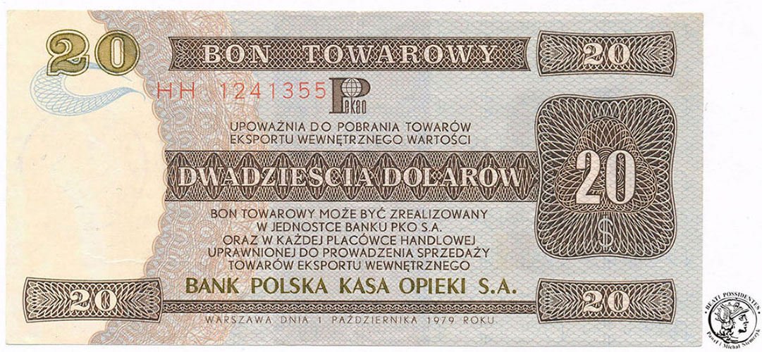 Pewex bon 20 dolarów 1979 st.1