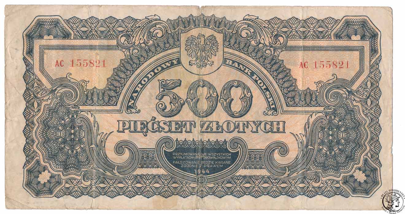 Banknot 500 złotych 1944 ...obowiązkowym st.3-