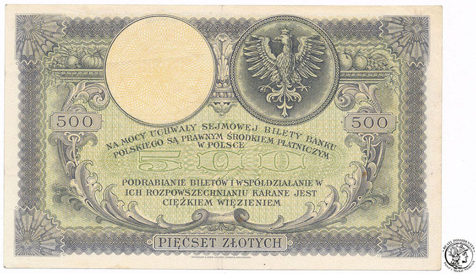 Banknot 500 złotych 1919 Kościuszko SA st.2
