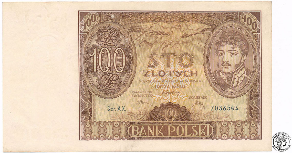 Banknot 100 złotych 1934 seria AX st.2