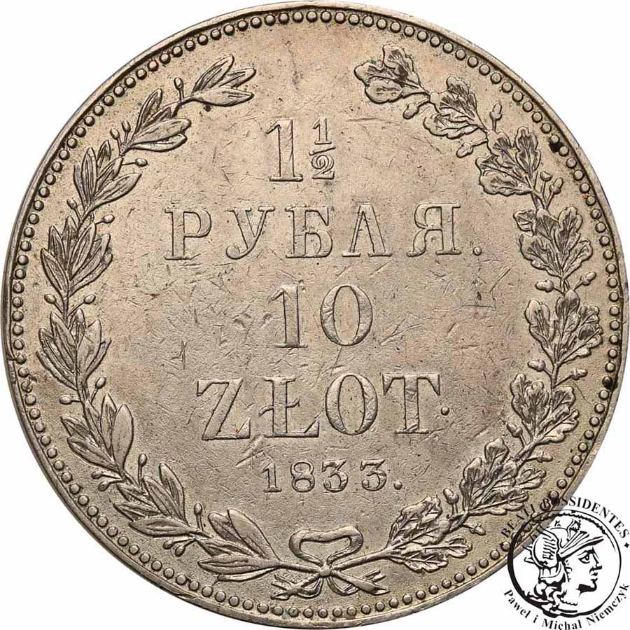 1 1/2 Rubla = 10 złotych 1833 NG st.3+