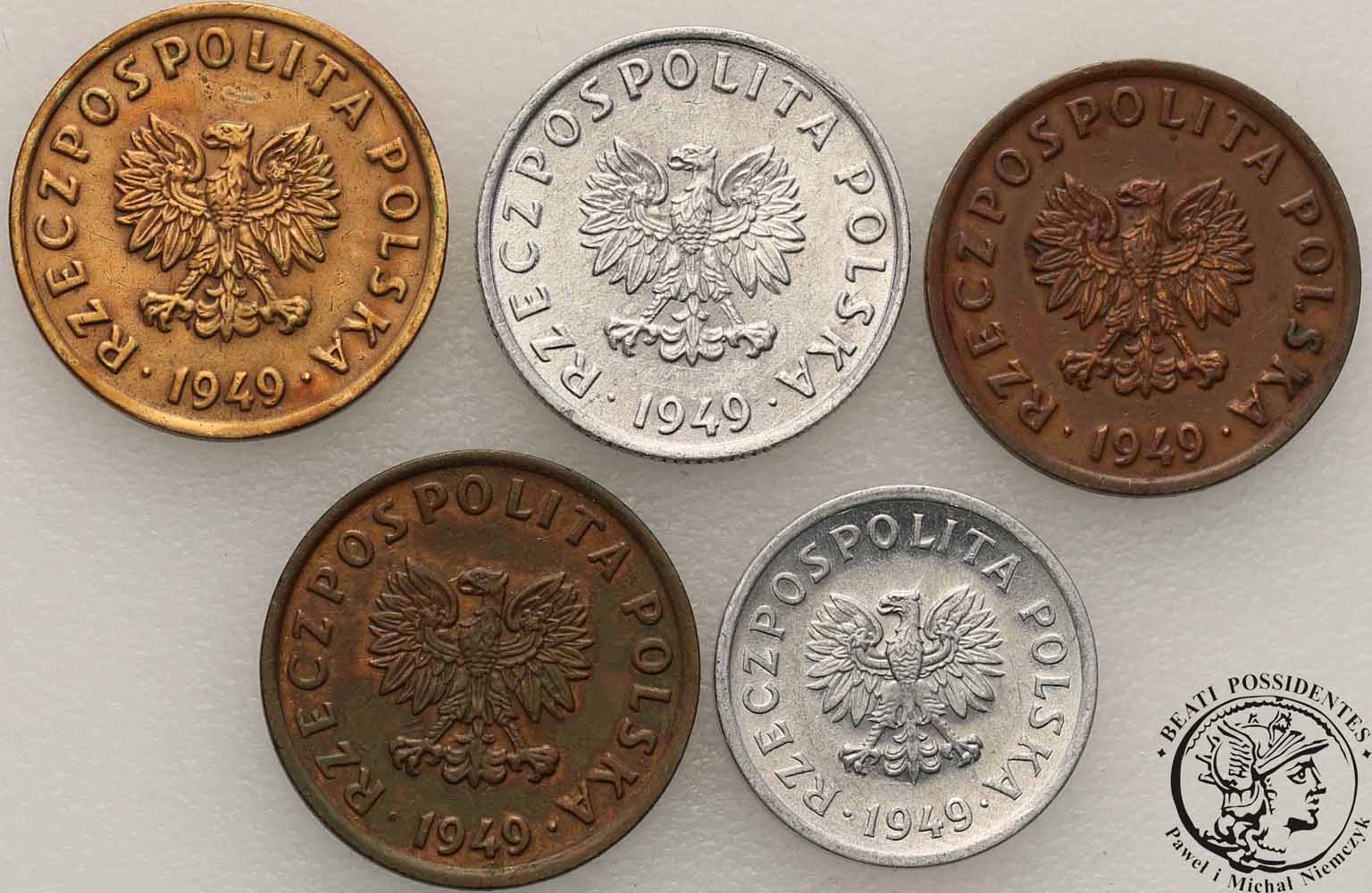 PRL monety z datą 1949 zestaw 5 sztuk st.2