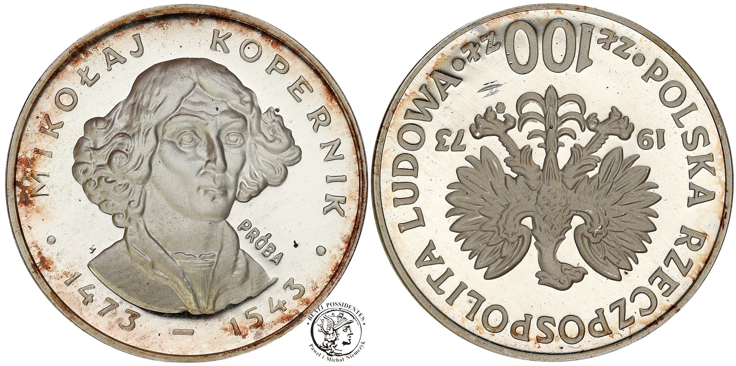 PRÓBA 100 złotych 1973 Kopernik ODWROTKA - RZADKA