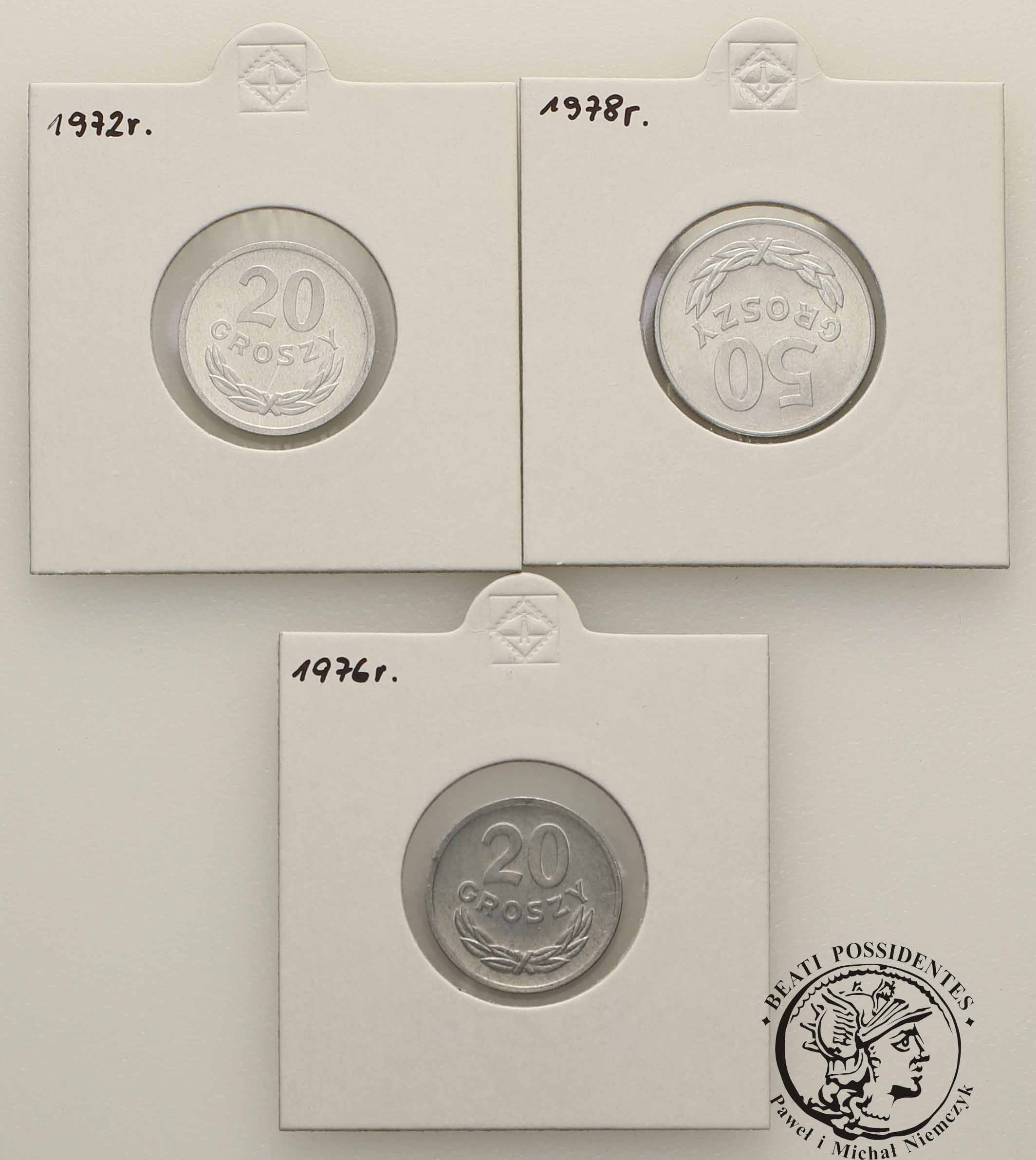 PRL 20 + 50 groszy 1972-78 zestaw 3 sztuk st.1