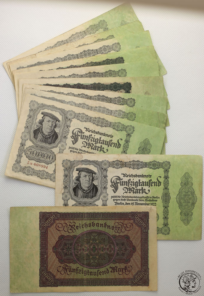 Niemcy banknoty 11 szt. 50.000 marek 1922 st. 3/3-