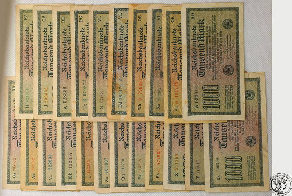 Niemcy banknoty 22 szt. 1000 marek 1922 st. 2-/3-