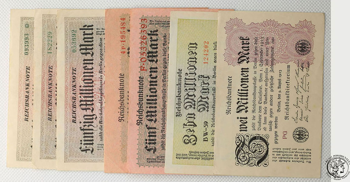 Niemcy banknoty 7x MILIONÓWEK marek 1923 st. 2-