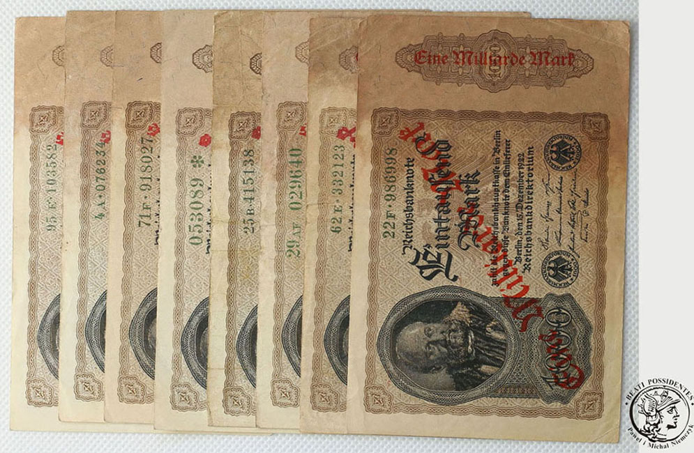 Niemcy banknoty 8 sztuk 1 MILIARD marek 1922 st.3