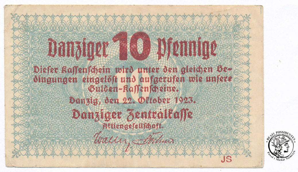 Gdańsk banknot 10 fenigów 1923 st. 2-