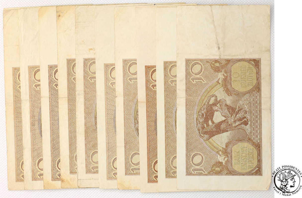 Banknoty zestaw 11x 10 złotych 1940 st.3-