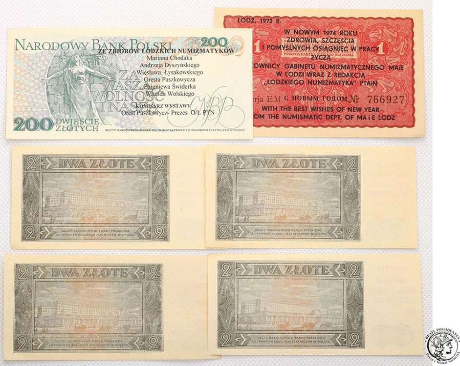 Polska 6 banknotów 1919-1986 z nadrukami st. 1/1-