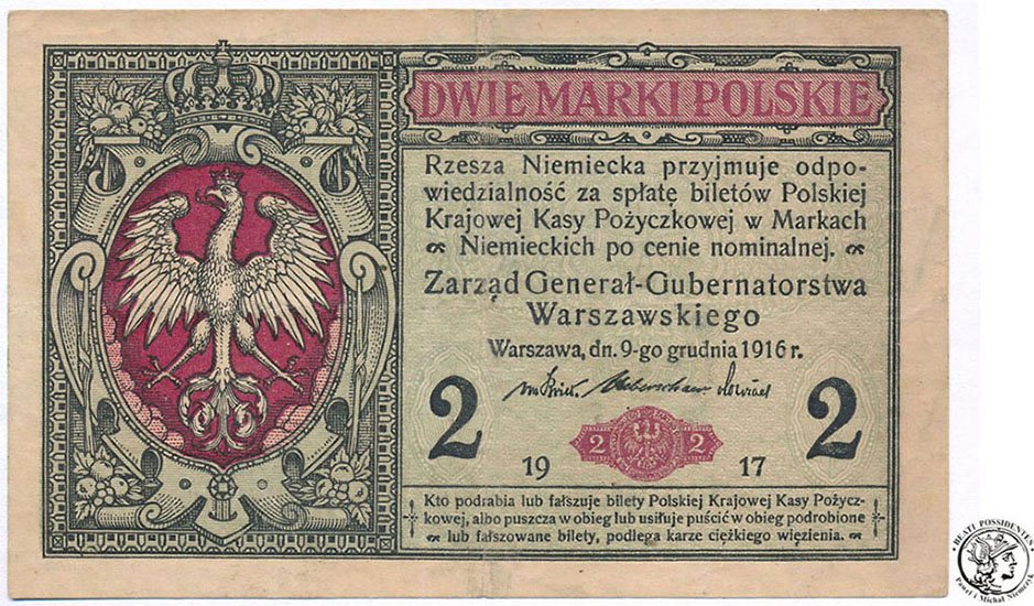 Banknot 2 marki polskie 1916 - GENERAŁ st. 3