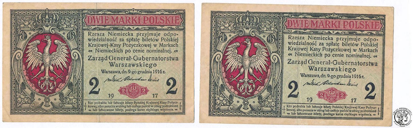 Lot Banknot 2x 2 marki polskie 1916 - GENERAŁ st.3