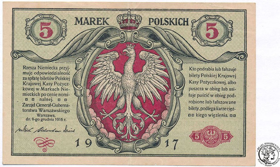 Banknot 5 marek polskich 1916 - GENERAŁ st. 2-