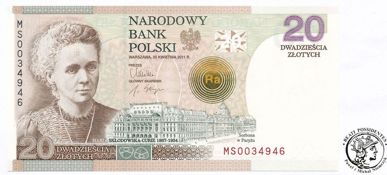 Banknot 20 złotych 2011 Maria Skłodowska Curie UNC