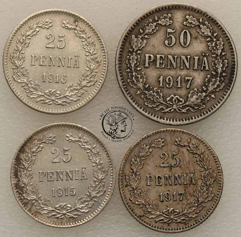 Finlandia monety srebrne 1915-1917 lot 4szt st3/3-