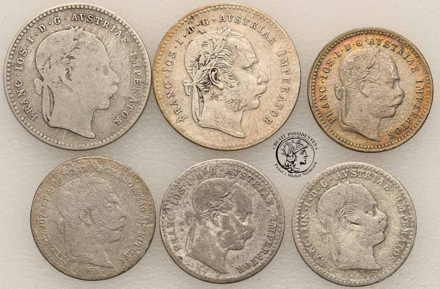 Austria monety srebrne XIX w FJI lot 6 szt st. 4/5