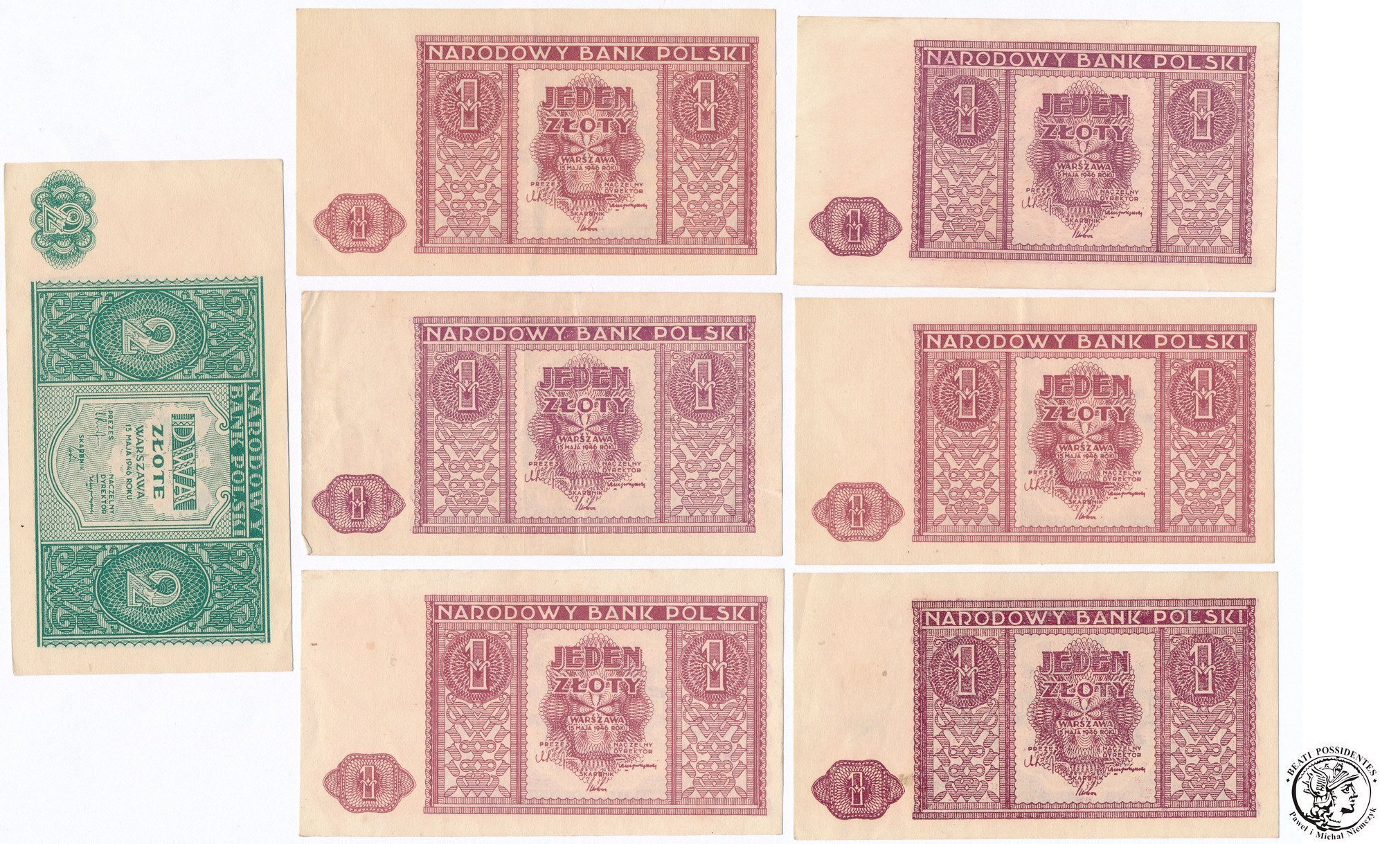 Zestaw banknot 1 złoty + 2 złote 1946