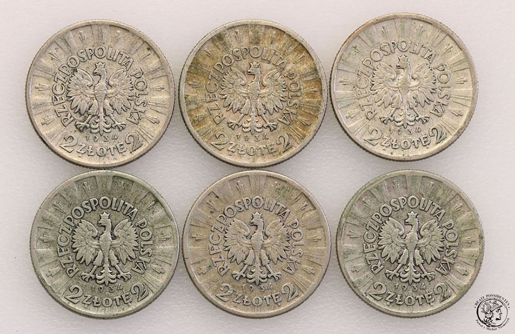 2 złote 1934 Piłsudski zestaw 6 sztuk