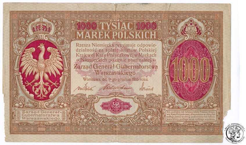 1000 marek polskich 1916 GENERAŁ st. 4 RZADKI (R5)