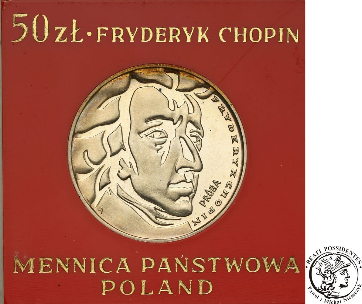 Polska PRL PRÓBA 50 złotych 1972 Chopin SREBRO stL