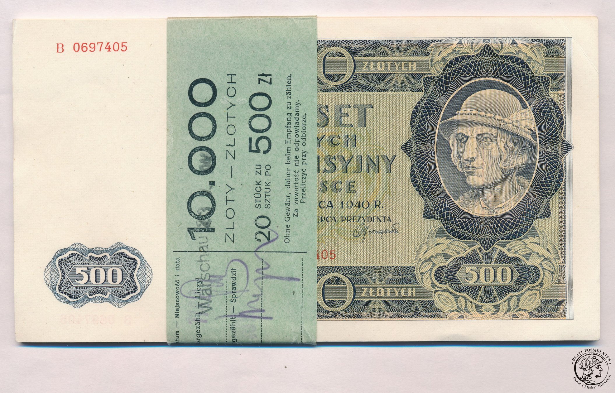 500 złotych 1940 Góral - paczka bankowa 20 sztuk