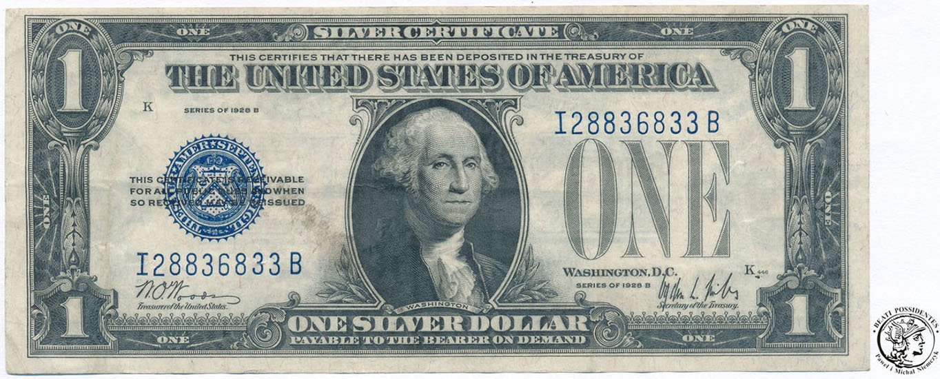 USA 1 dolar 1928 B Silver Certificate st.3+