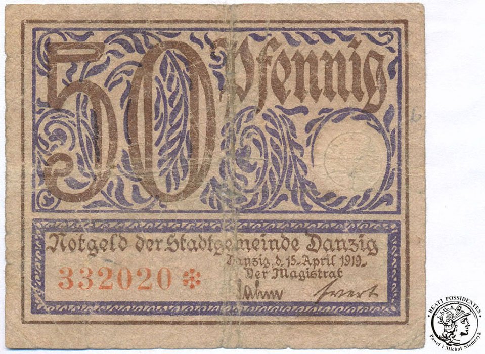 Gdańsk notgeld 50 fenigów 1919 st. 3-