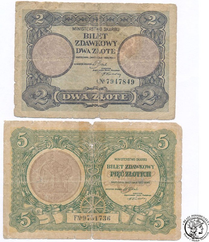 Bilet zdawkowy 2 złote 1925 + 5 złotych 1925