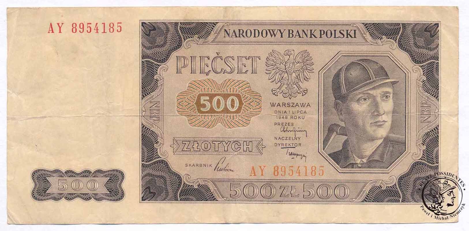 Banknot Polska 500 złotych 1948 seria AY st. 3-