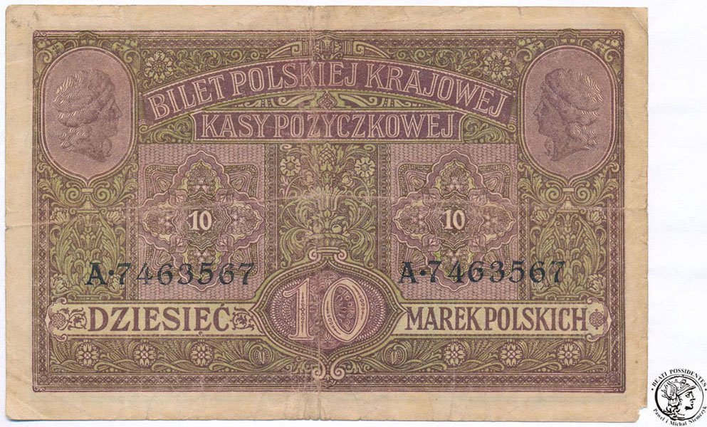 Banknot 10 marek polskich 1916 - GENERAŁ st. 3-