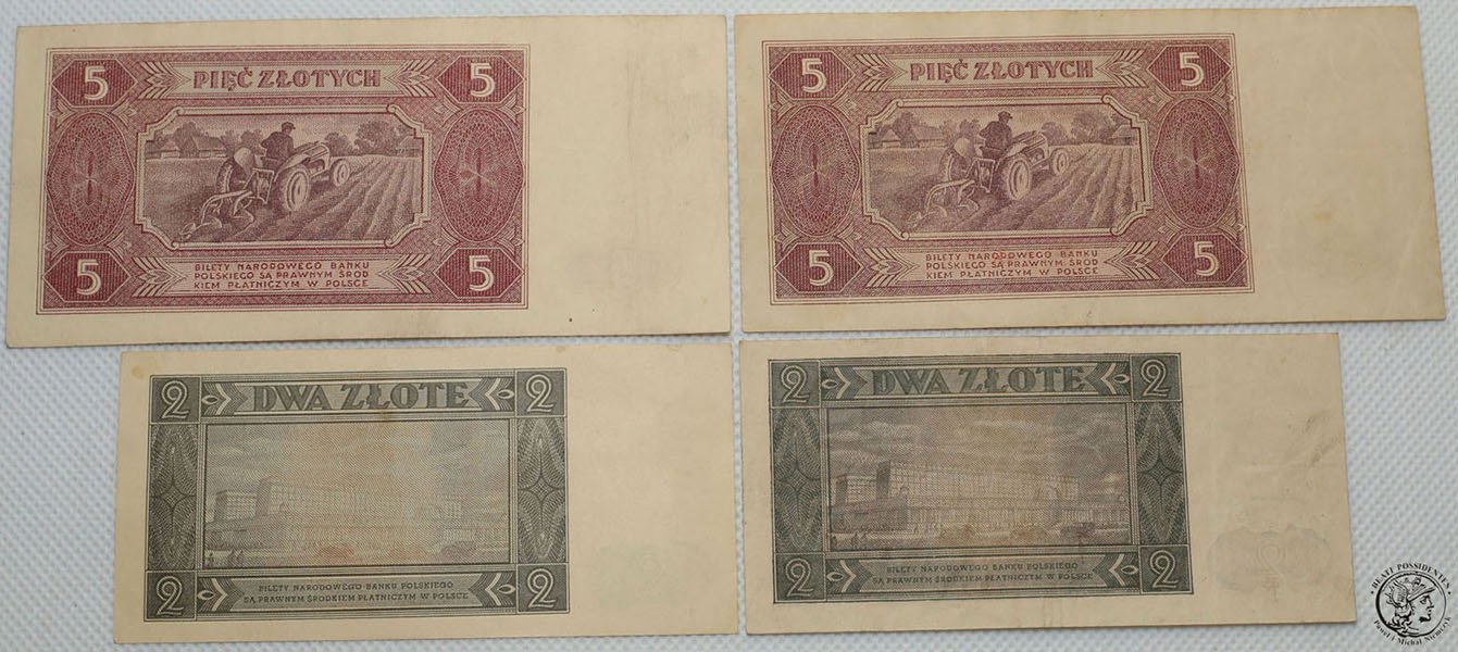 Banknot 2 złote + 5 złotych 1948 - lot 4 sztuk